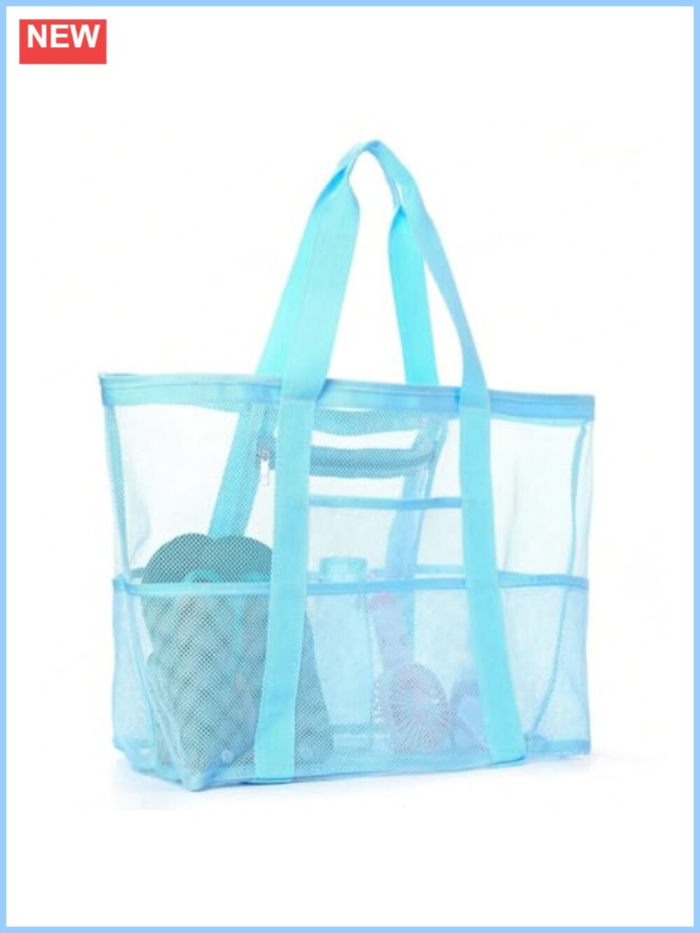 Large Mesh Beach Bag Sandproof Foldable Lightweight Swim Tote Zipper Pockets
